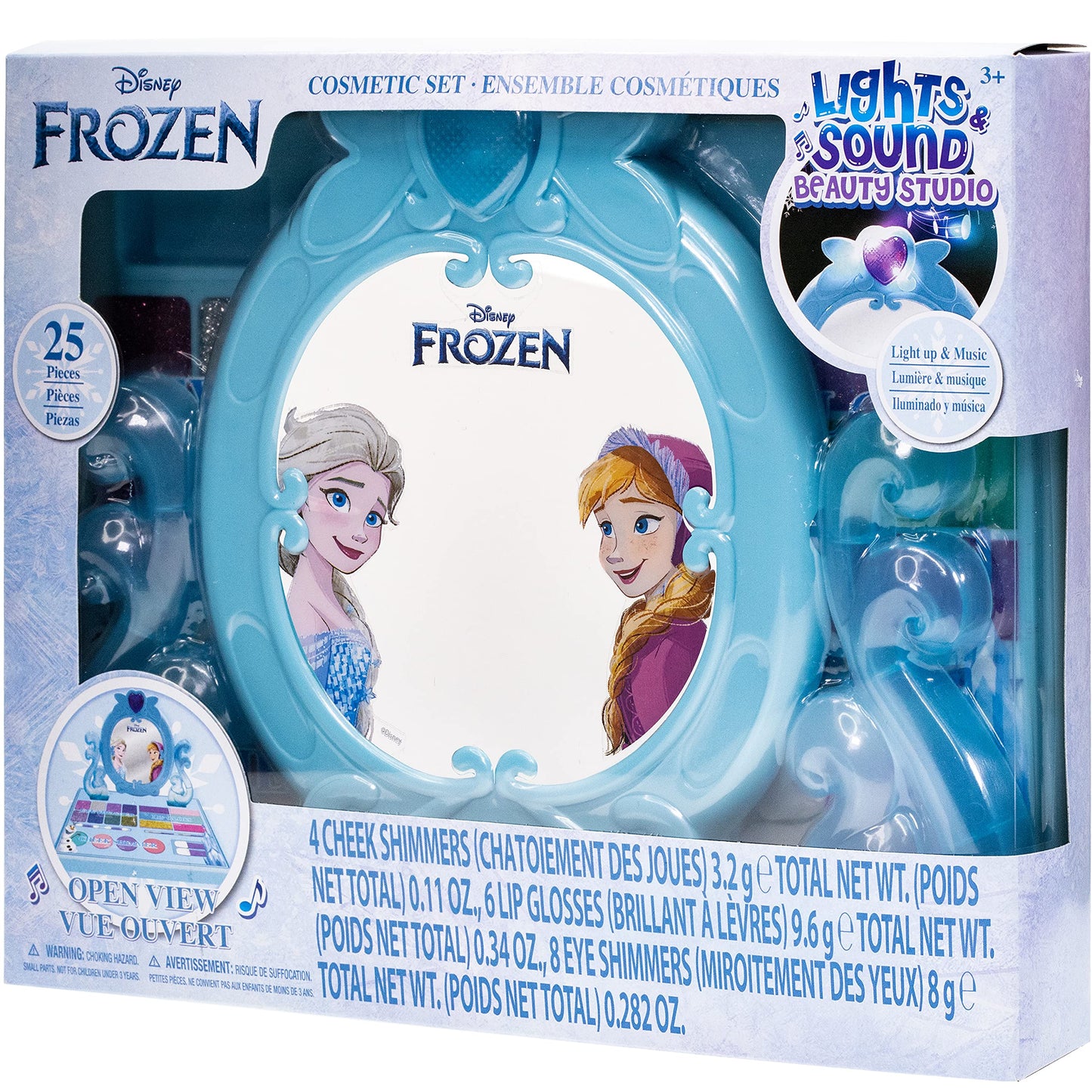 Disney Frozen - Townley Girl Cosmetic Vanity Compact Makeup Set with Mirror & Built-in Music Includes Lip Gloss, Shimmer & Brushes for Kids Girls, Ages 3+ perfect for Parties, Sleepovers and Makeovers