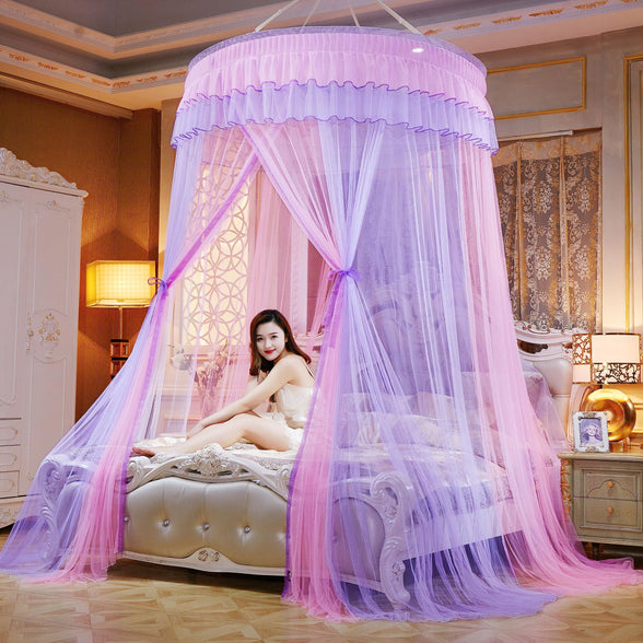 RIRC Canopy Bed Double Dome Canopy Bed Curtains Ceiling Suspension Mosquito Net for Bed Queen Size Mosquito Netting Pink Bed Tent Luxury Bedroom Princess Canopy for Girls Bed (Purple Pink)